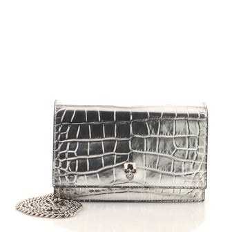 Alexander McQueen Skull Chain Crossbody Bag Crocodile Embossed Leather Mini