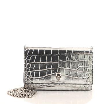 Alexander McQueen Skull Chain Crossbody Bag Crocodile Embossed Leather Mini