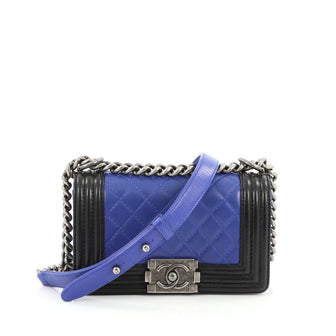 Chanel Bicolor Boy Flap Bag Quilted Calfskin Small Blue