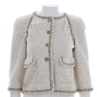 Chanel Women's Collarless Four Button Double Pocket Jacket Tweed