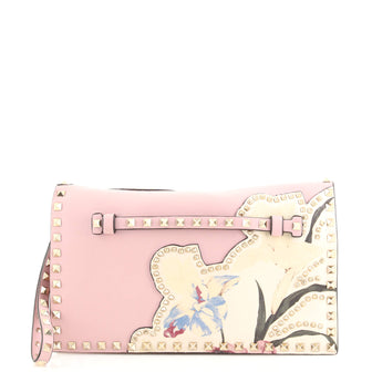 Valentino Garavani Rockstud Flap Clutch Patchwork Leather