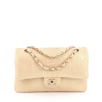 Chanel Classic Double Flap Bag Python Medium White