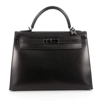Hermes Kelly Handbag Black Chamonix with Ruthenium 1758601