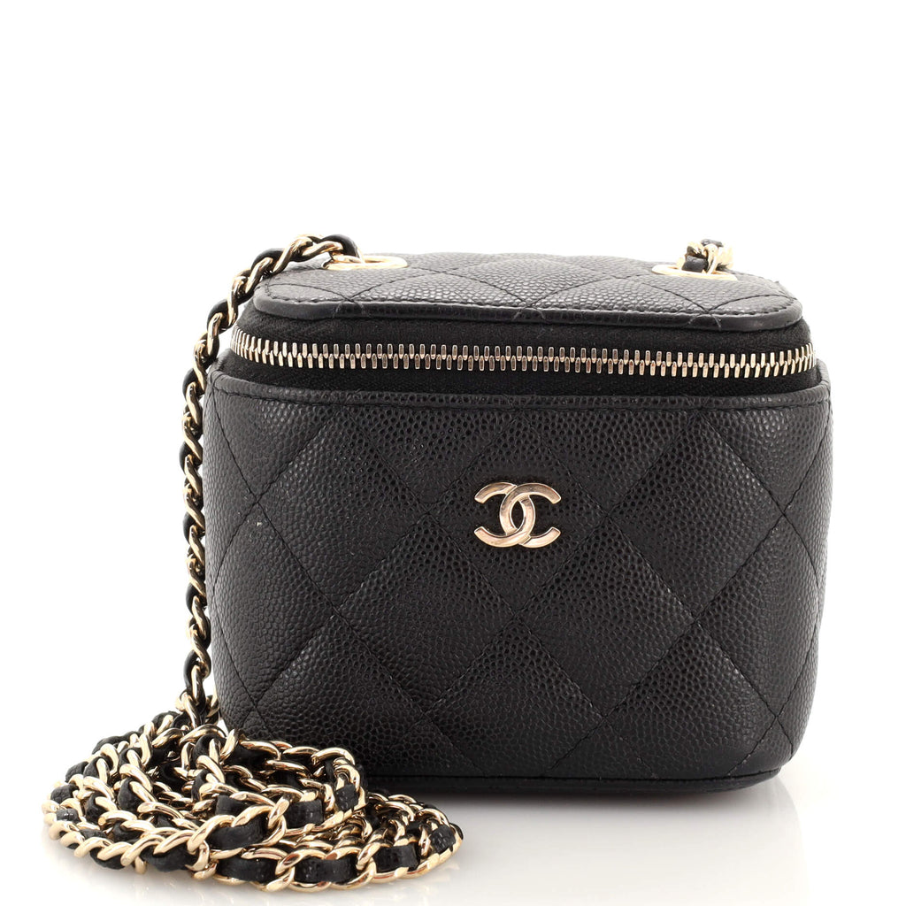 Chanel Classic Vanity Case with Chain Quilted Caviar Mini Black 1758802