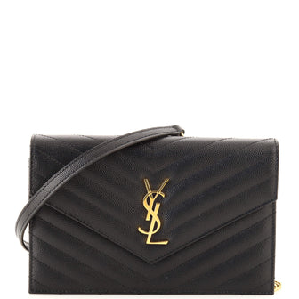 Saint Laurent Classic Monogram Wallet on Chain Matelasse Chevron Leather Small