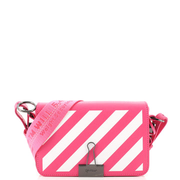 Off White Binder Clip Flap Bag Striped Leather Mini