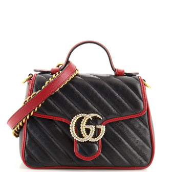 Gucci GG Marmont Top Handle Flap Bag Diagonal Quilted Leather Mini