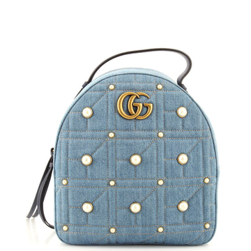 Gucci Pearly GG Marmont Backpack Embellished Matelasse Denim Small