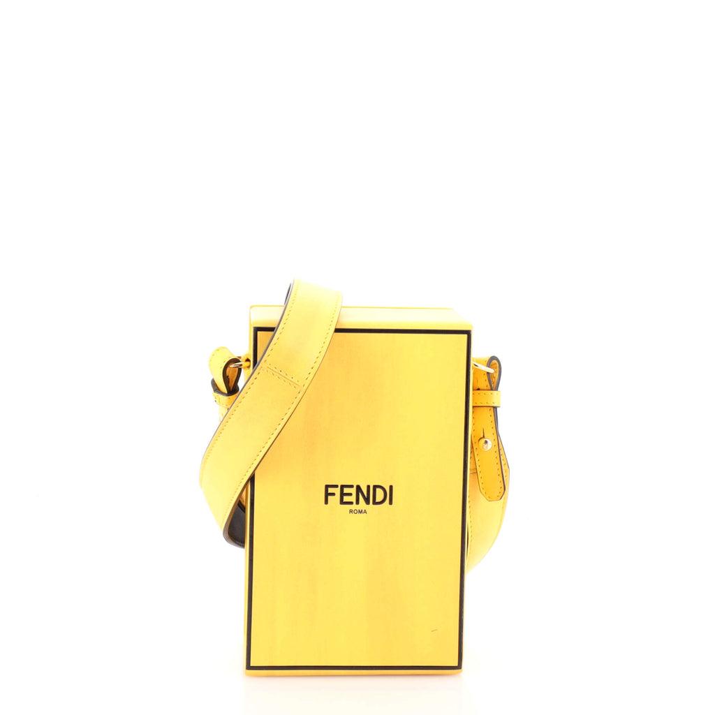 NEW! FENDI Pack Small Shopping yellow leather logo print crossbody tote bag