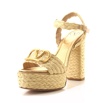 Valentino Women's VLogo Heeled Platform Sandals Raffia