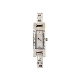 Gucci G-Frame Rectangular Quartz Watch Stainless Steel with Diamonds and Mother of Pearl 12