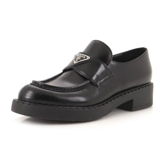 Prada Women's Triangle Logo Loafers Spazzolato Leather