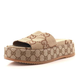 Gucci Women's Angelina Platform Slide Sandals GG Canvas