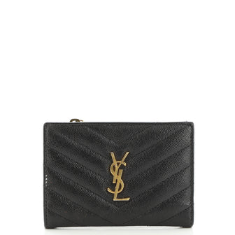 Saint Laurent Classic Monogram Zipped Bifold Wallet Matelasse Chevron Leather Small