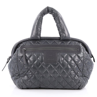 Chanel Coco Cocoon Bowling Bag Quilted Nylon Gray