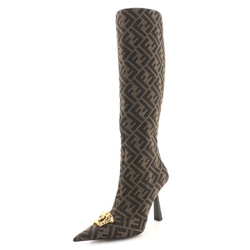 Versace x Fendi Fendace Women's Medusa Knee High Boots Zucca Canvas