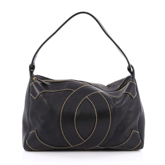 Chanel CC Stitch Shoulder Bag Leather Medium black