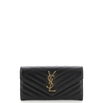 Saint Laurent Classic Monogram Flap Wallet Matelasse Chevron Leather Large