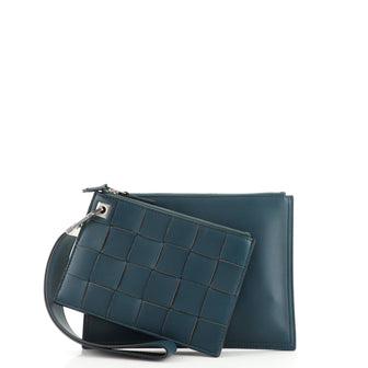 Bottega Veneta Double Cassette Wristlet Clutch Maxi Intrecciato Leather