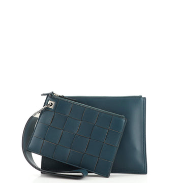 Bottega Veneta Double Cassette Wristlet Clutch Maxi Intrecciato Leather