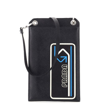 Prada Logo Patch Phone Holder Crossbody Bag Saffiano Leather