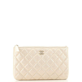 Chanel Classic O Case Pouch Quilted Metallic Lambskin Small