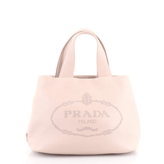 Prada Logo Tote Bag Perforated Leather Small