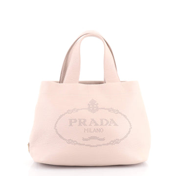 Prada Logo Tote Bag Perforated Leather Small