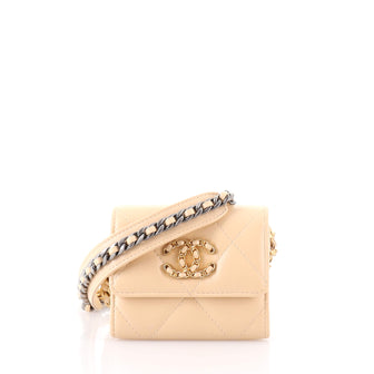 Chanel 19 Flap Coin Purse With Chain Quilted Goatskin