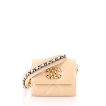 Chanel 19 Flap Coin Purse With Chain Quilted Goatskin