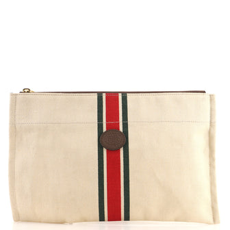 Gucci Wristlet Zip Pouch Web Stripe Linen Medium
