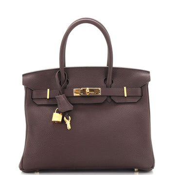 Hermes Birkin Handbag Red Clemence with Gold Hardware 30