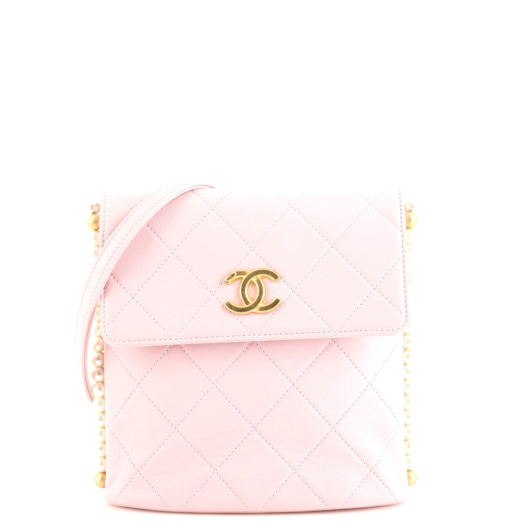 CHANEL Calfskin Quilted Pearl Small About Pearls Hobo Bag Light Pink 717294