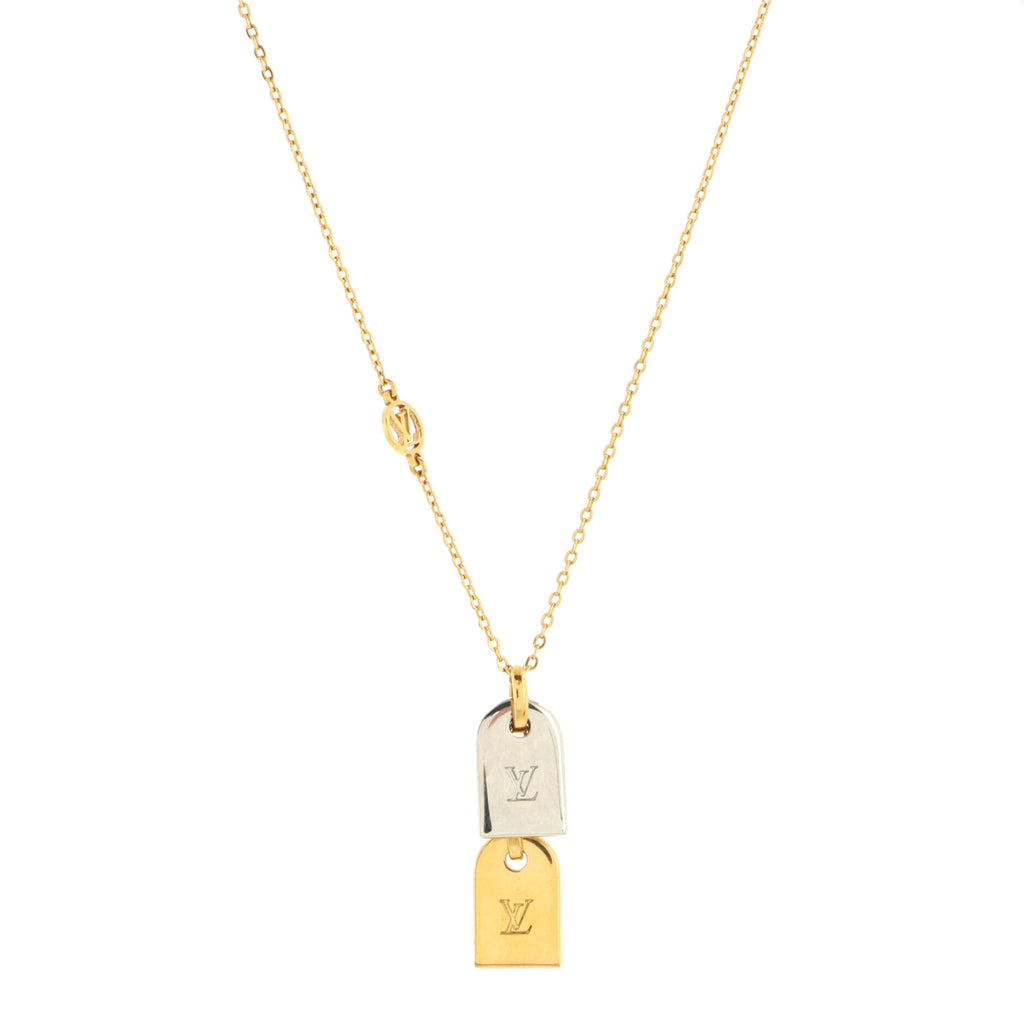 Louis Vuitton Nanogram Name Tag Pendant Necklace Metal Gold 176183210