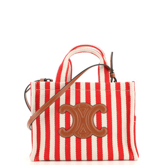 Celine Cabas Thais Tote Triomphe Striped Canvas Small