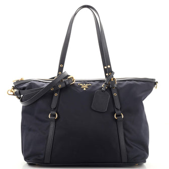 Prada Convertible Logo Tote Tessuto and Leather Large
