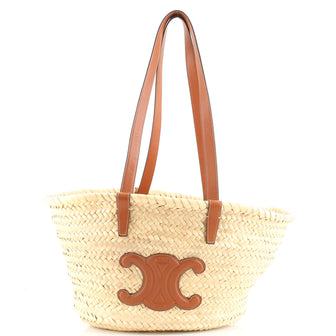 Celine Triomphe Basket Shoulder Bag Raffia with Leather Large