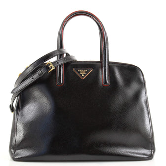 Prada Double Zip Convertible Dome Tote Vernice Saffiano Leather Large
