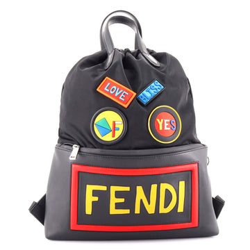 Fendi Monster Vocabulary Drawstring Backpack Printed Nylon with Patches Large