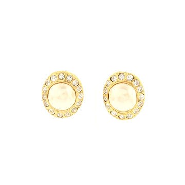 Chanel Vintage Round Clip-On Earring Earrings Metal with Crystals and Faux Pearls