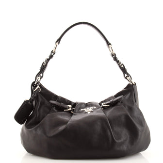 Prada Buckle Pleated Shoulder Bag Soft Calf Medium