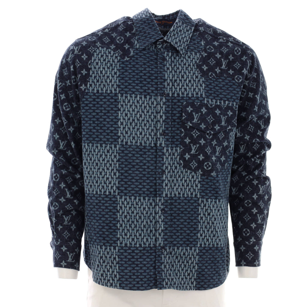 Louis Vuitton Men's Nigo Button Shirt Jacket Giant Damier Waves Monogram  Fleece Blue 176183347