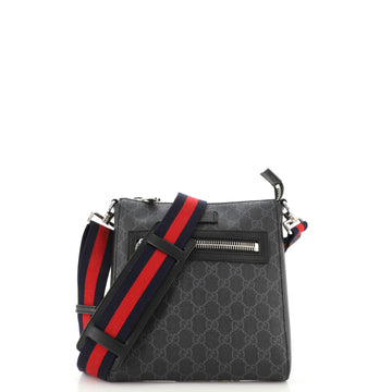Gucci Web Strap Front Zip Messenger Bag GG Coated Canvas Small