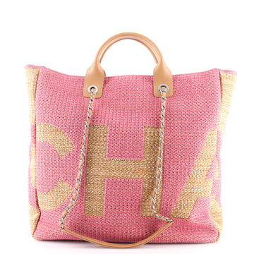 Chanel Deauville Logo Shopping Tote Printed Raffia Large
