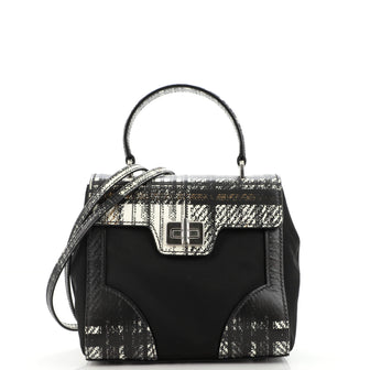 Prada Turn Lock Top Handle Bag Printed Saffiano Leather with Tessuto Small