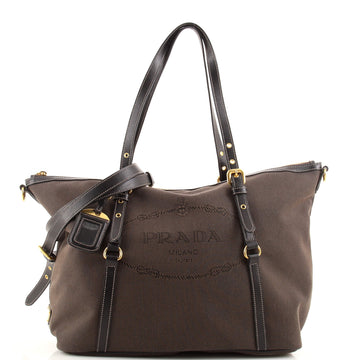 Prada Logo Convertible Tote Canvas with Leather Large