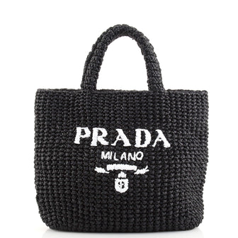 Prada Logo Tote Raffia Small
