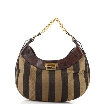 Fendi Chain Hobo Quilted Pequin Fabric with Leather