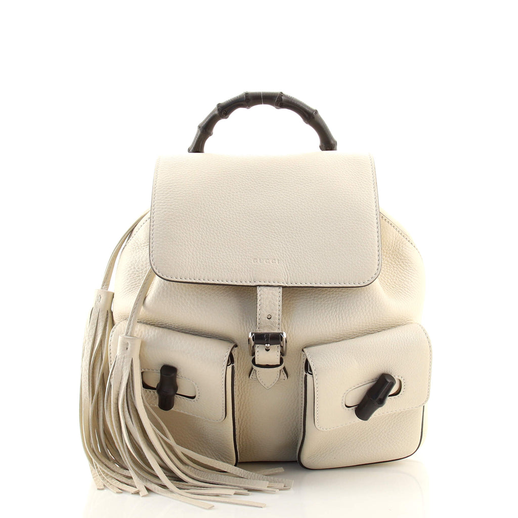 bamboo leather backpack Gucci Bamboo Tassel Backpack Leather Medium Neutral 176183477