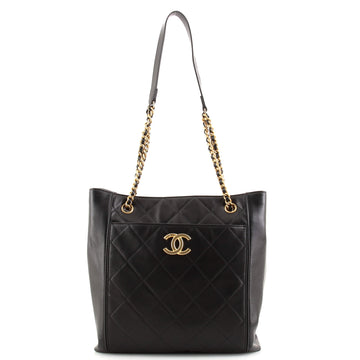 Chanel CC Front Pocket Shopping Tote Quilted Calfskin Small